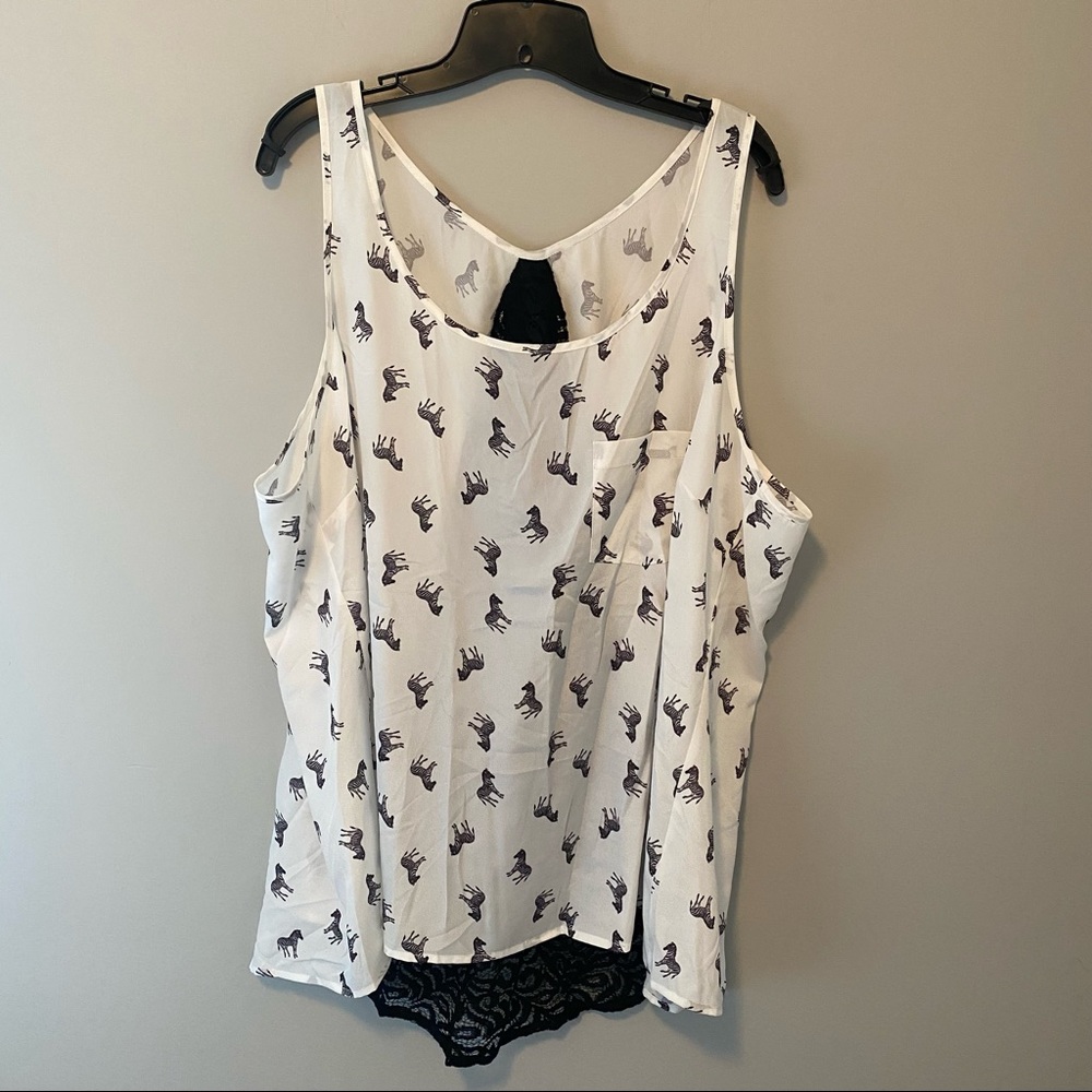 Zebra print tank with black lace inset 3x